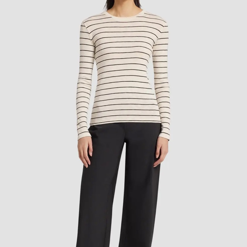 Vince Striped Crewneck Long-Sleeve T-Shirt Size M